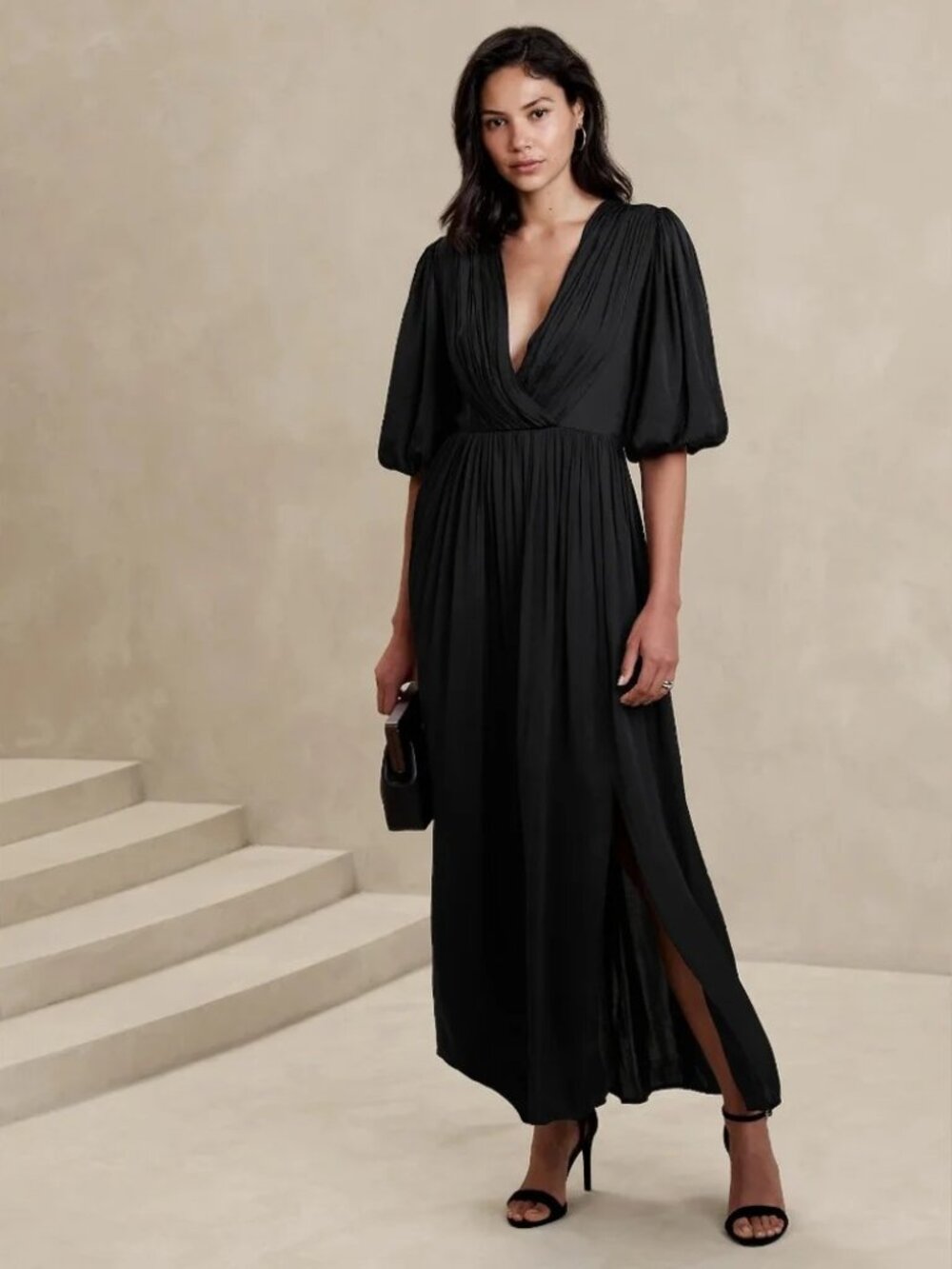 Banana Republic Pleated Maxi Dress, Black, SIZE 16, NWT